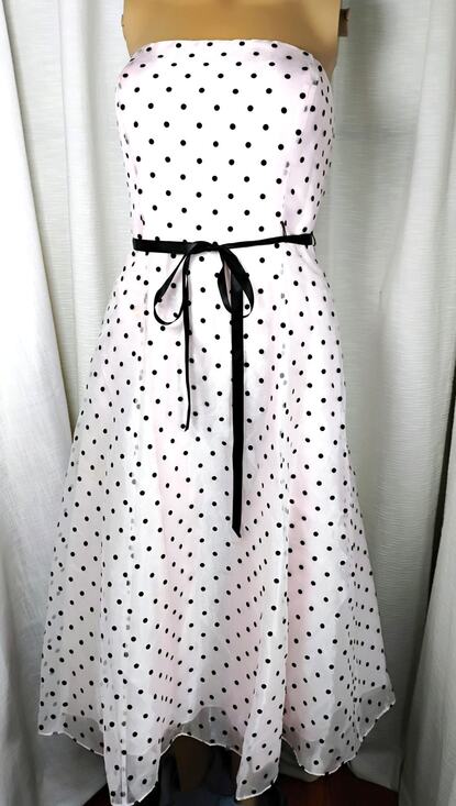 Papell Boutique Evening Dresses & Skirts - Papell Boutique Womens Pink 50s Boned Strapless Polka Dot Chiffon Dress 8